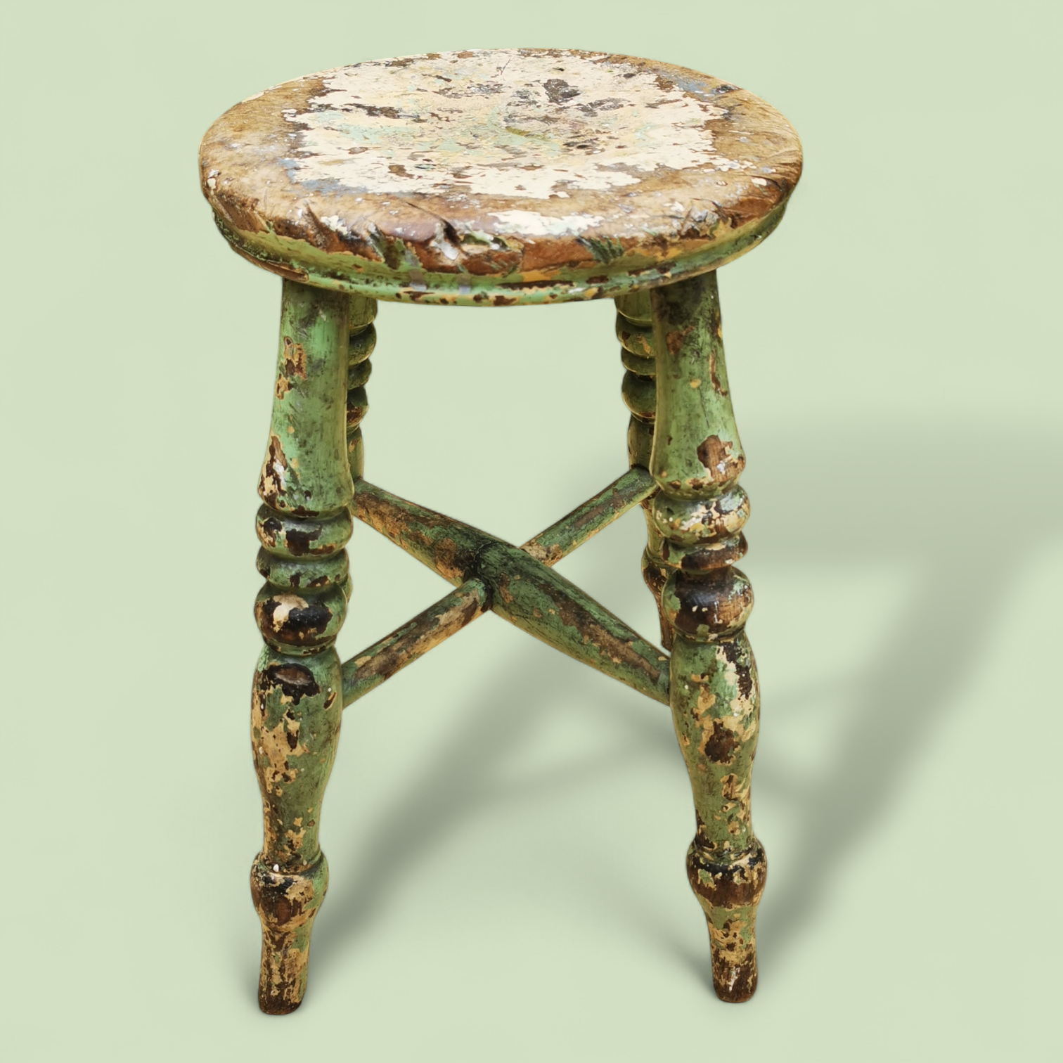 A Superb 19th Century Antique Painted Stool with Inredible Patina