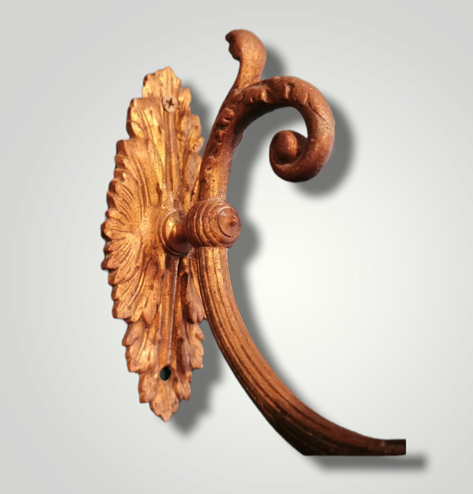 Pair of Early 20th Century Gilt Metal Wall Lights with Curved Foliate Arms and Frosted Glass Shades, circa 1920