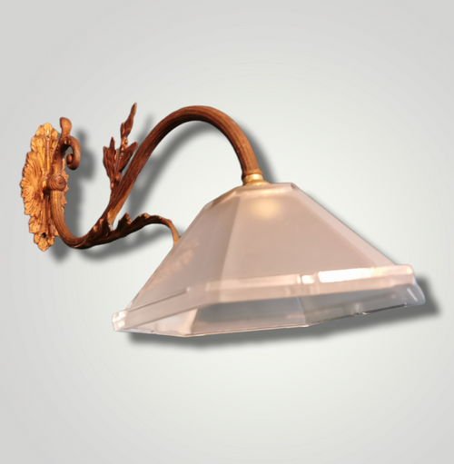 Pair of Antique French Art Deco Gilt Wall Lights with Frosted Glass Shades c.1930