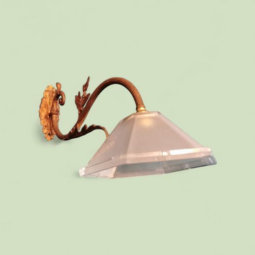 Pair of Early 20th Century Gilt Metal Wall Lights with Curved Foliate Arms and Frosted Glass Shades, circa 1920