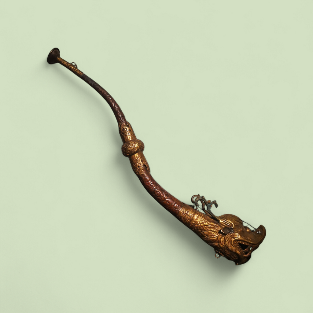 Tibetan Ceremonial Dragon Horn (Dungchen), Copper and Brass, Mid-20th Century