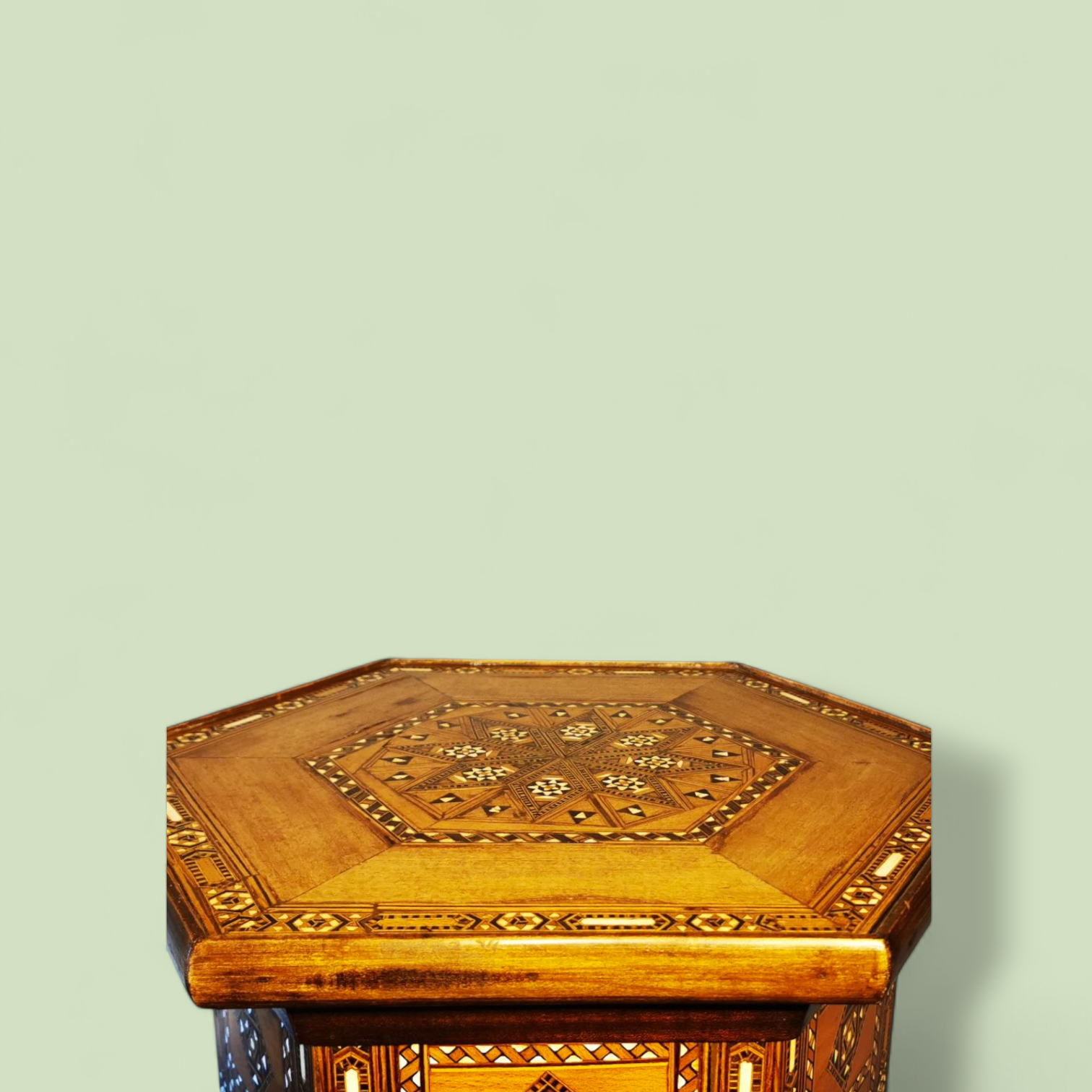 Italian Octagonal Inlaid Occasional Table, Mid 20th Century, circa 1960–1970, in the Manner of Carlo Bugatti