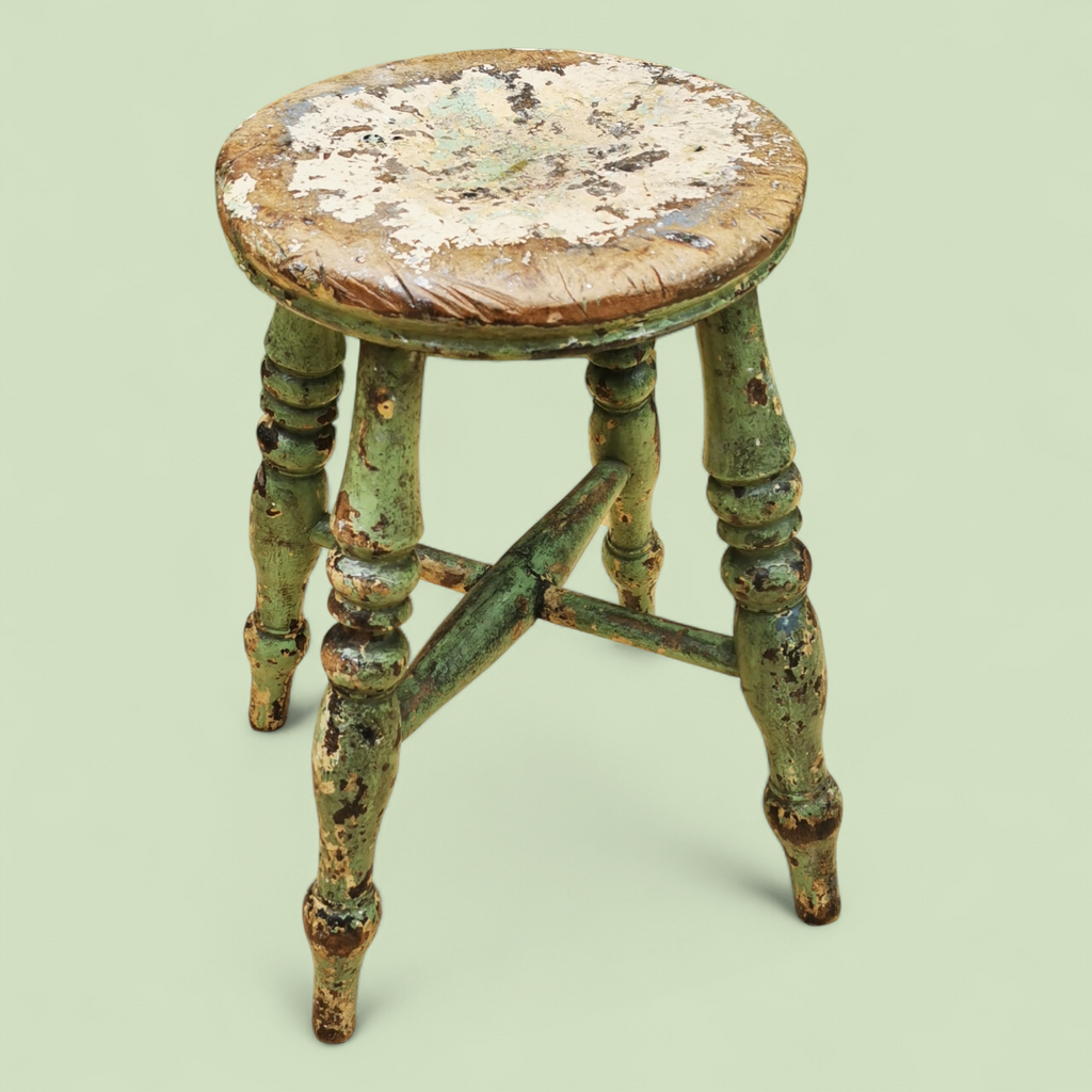 A Superb 19th Century Antique Painted Stool with Inredible Patina